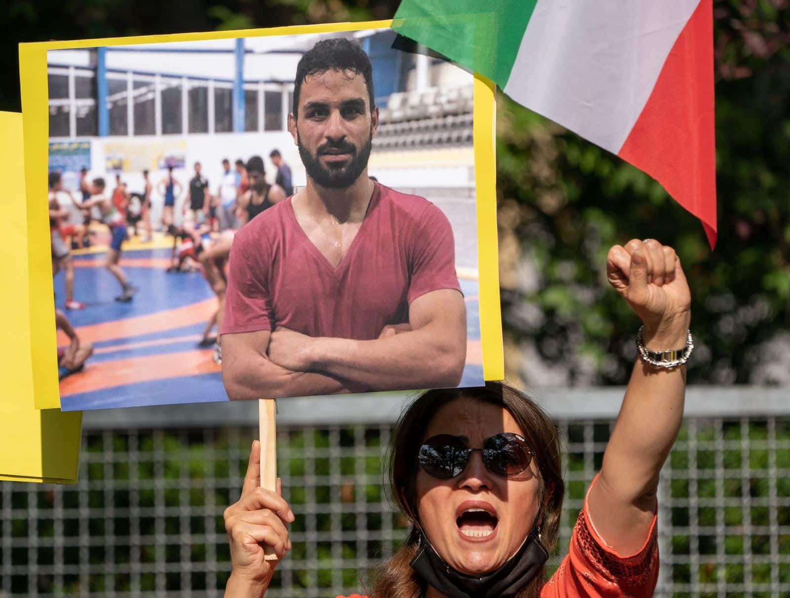 Protest in Berlin against execution of Iranian wrestler Navid Afkari, Deu - 12 Sep 2020
